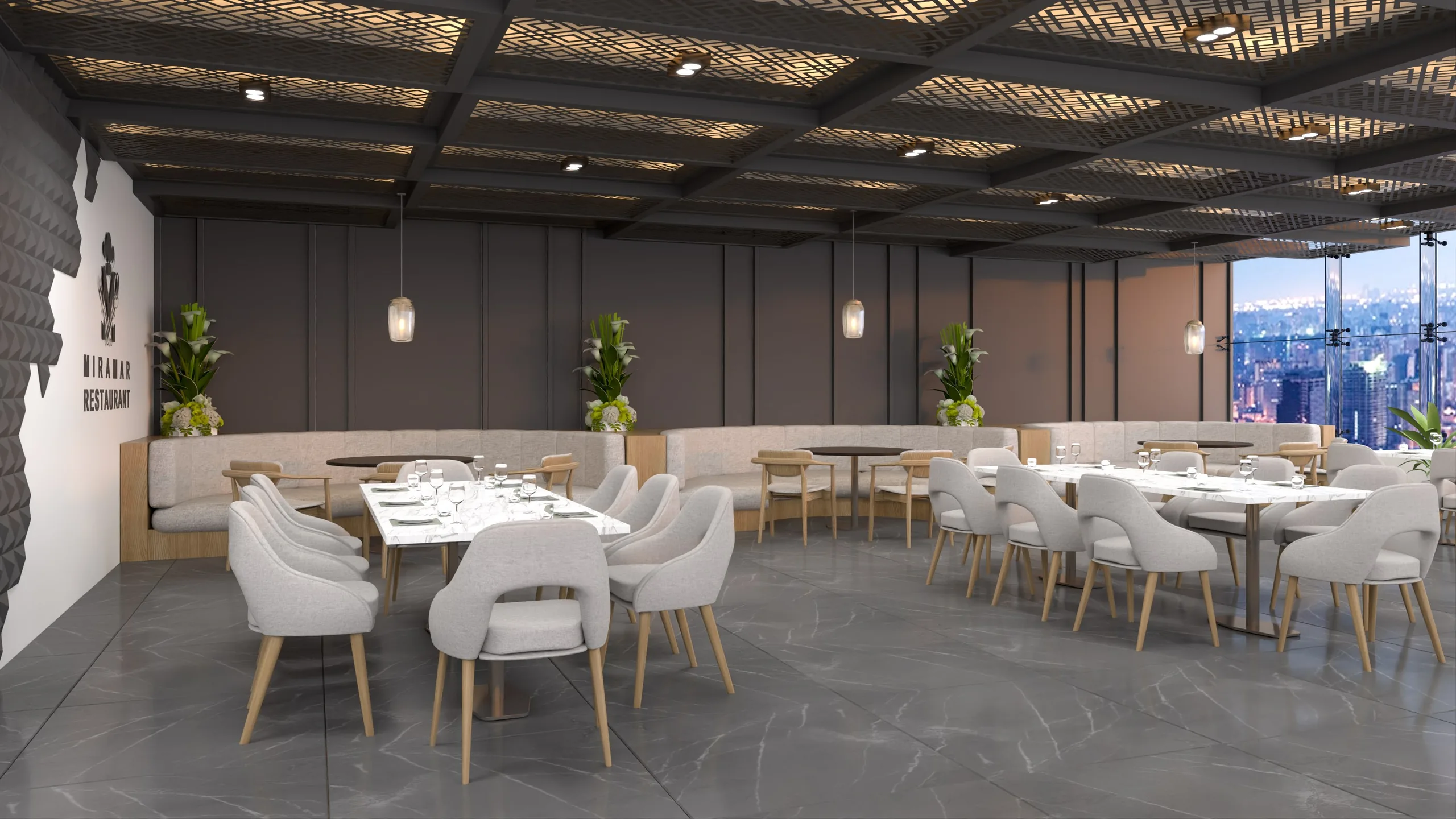 Conceptual restaurant dining room at V-MIRAMAR